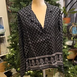 J. Crew Black Blouse with White Floral Design